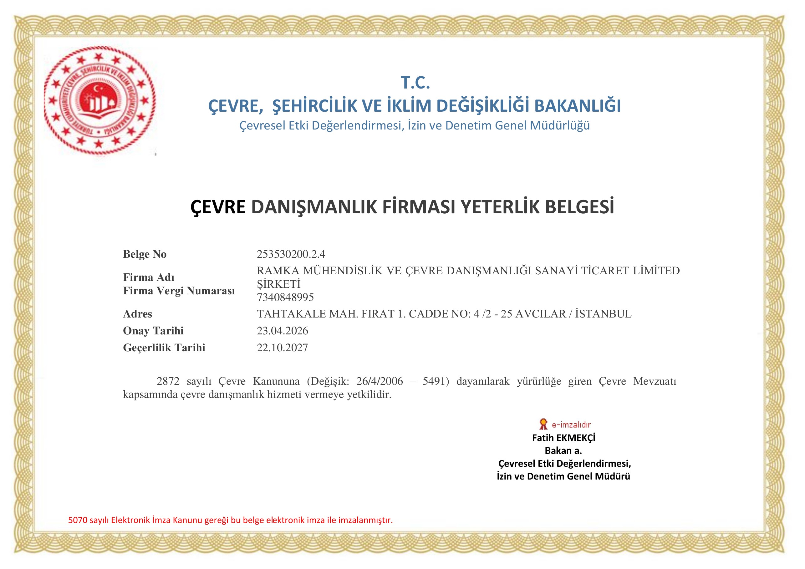 Environmental Consultancy Competency Certificate